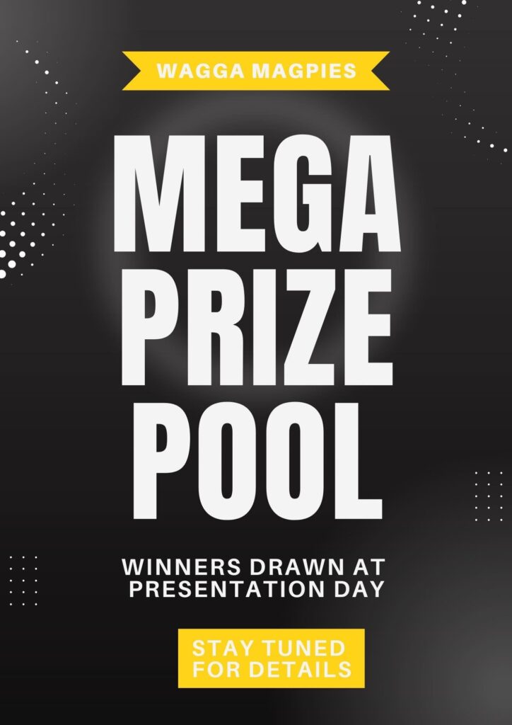 We’ve saved the best til Last! Buy a ticket for your chance to win big in our Mega Prize Pool!! On offer is the Ulitmate Dubbo Experience including the Zoo, Gaol and RFDS visits. Penrith Raging Waters Voucher and accomodation Signed Raiders Jersey NRL Merch packs 0 APCO Voucher 0 from Black Diamond Tinting Vortex. Wagga Bowl plus much more! https://wagga-magpies-jrlfc.square.site